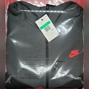 Nike Sportswear Tech Fleece Hoodie Smoke Grey/Black/Red Sz XL Men NWT